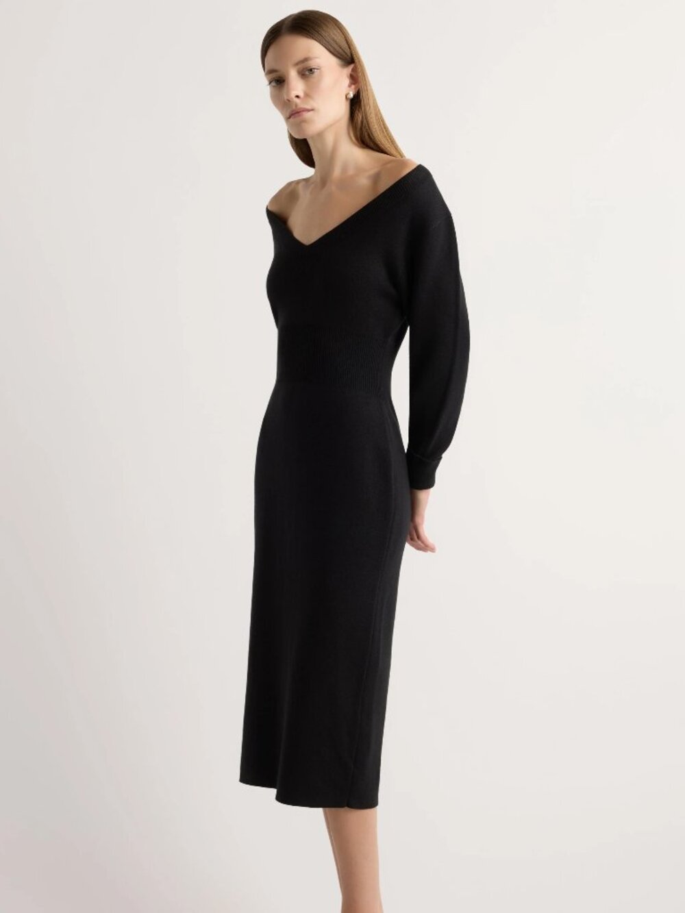 Brea Off-Shoulder V-Neck Sweater Dress